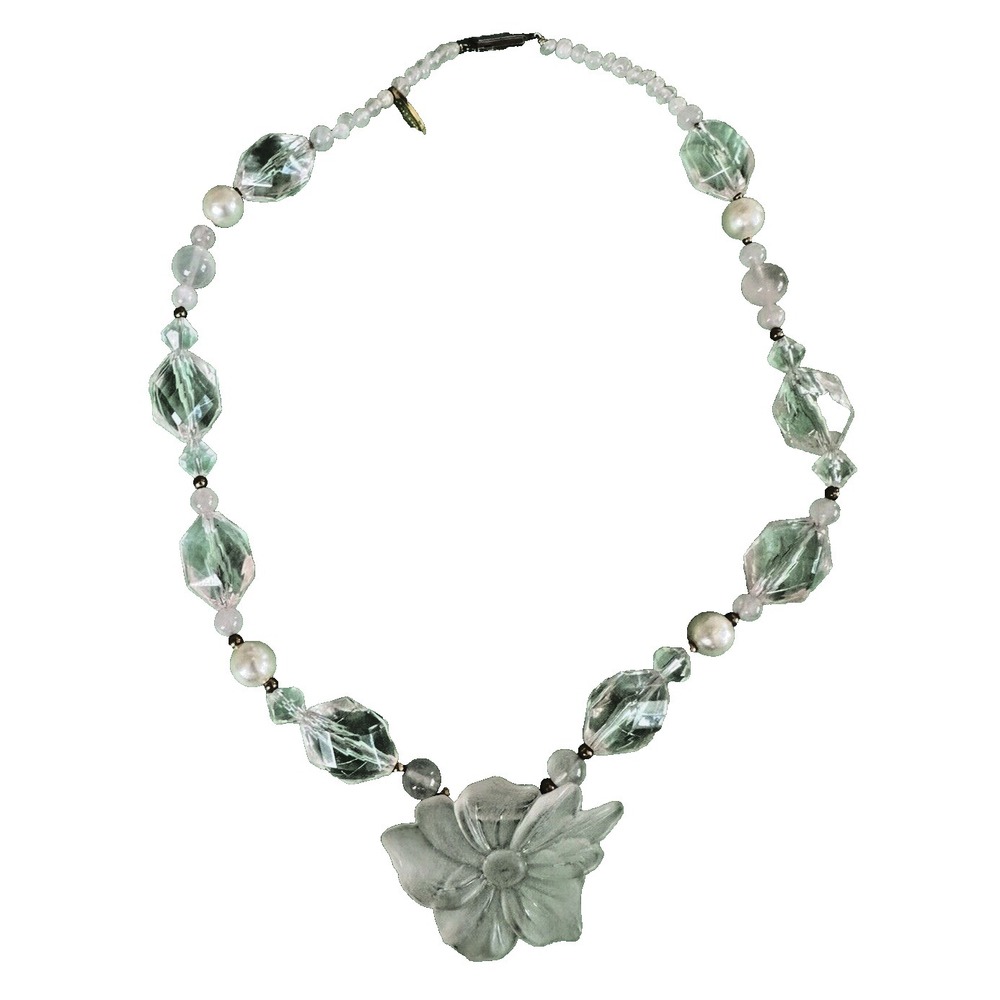 VTG Suzette Orchid Necklace Handcrafted Clear Flower Crystal Beads Signed 88